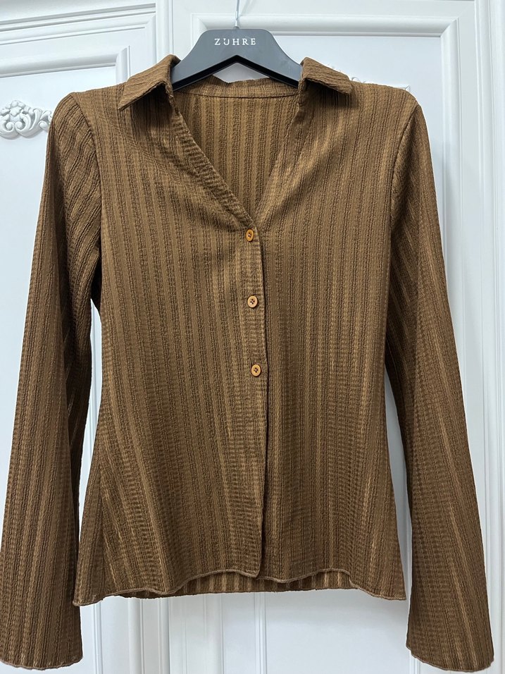 Kahverengi  Uzun Kollu Kadın Gömlek - Görsel 3