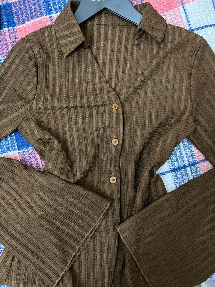 Kahverengi  Uzun Kollu Kadın Gömlek - Görsel 4