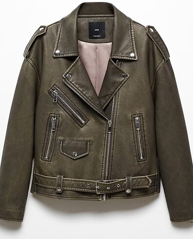Oversize deri biker ceket
