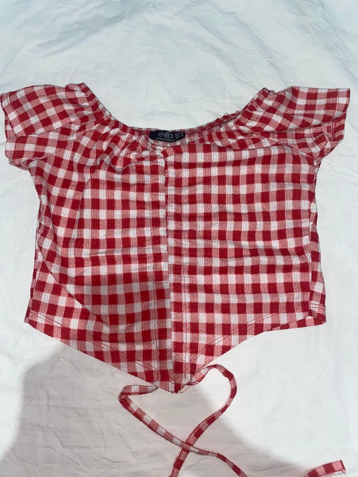 Kırmızı Kareli Keten Bluz - Görsel 2