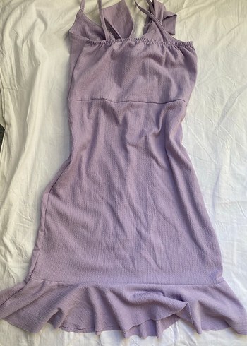 Mor Askılı Midi Keten Elbise - Görsel 2