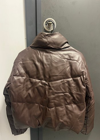 Pull And Bear Kahverengi Deri Kadın Mont - Görsel 5