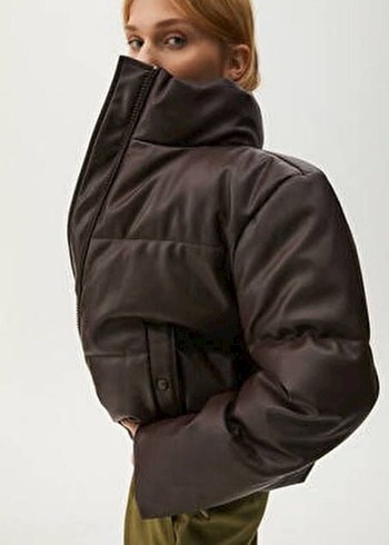 Pull And Bear Kahverengi Deri Kadın Mont - Görsel 2