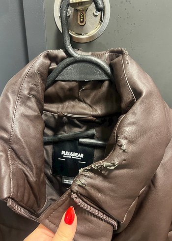 Pull And Bear Kahverengi Deri Kadın Mont - Görsel 8