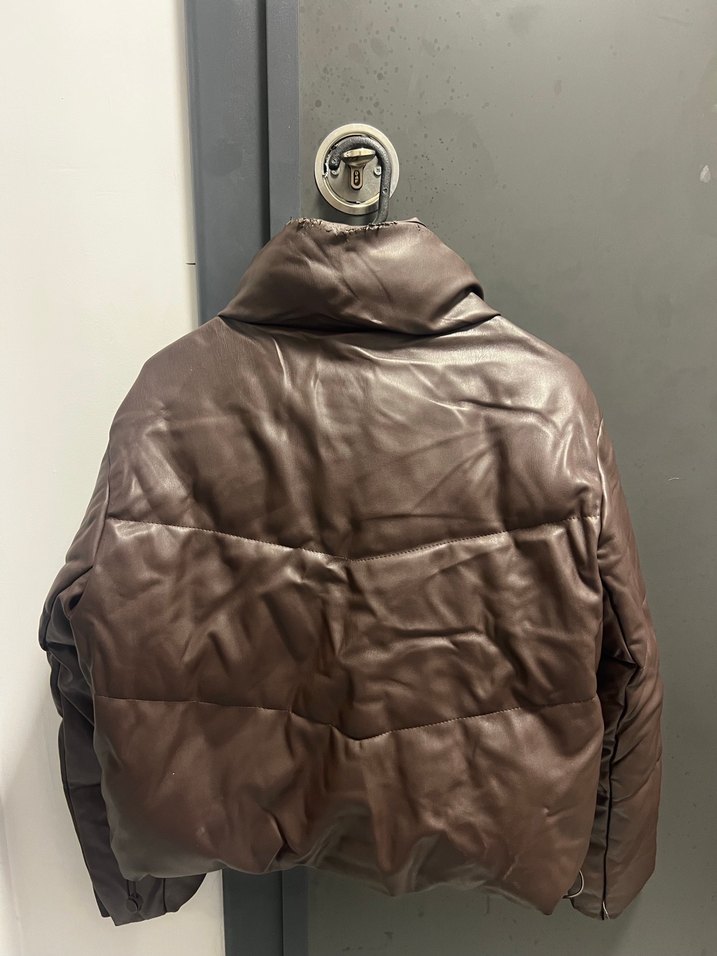 Pull And Bear Kahverengi Deri Kadın Mont - Görsel 5