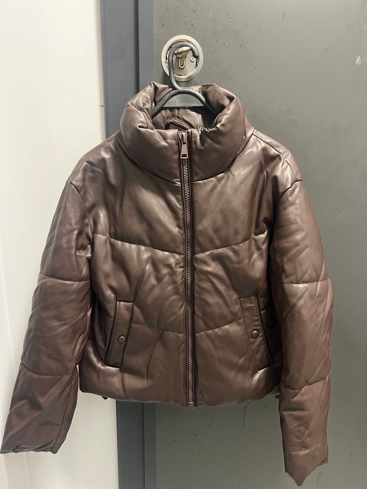 Pull And Bear Kahverengi Deri Kadın Mont - Görsel 4