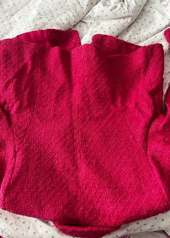 Vatkalı Düğmeli Pembe Kısa Kadın Blazer - Görsel 7