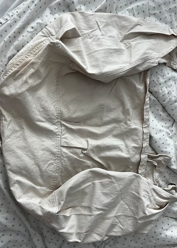 Bershka Balon Kollu Düğmeli Bej Kadın Keten Ceket - Görsel 4