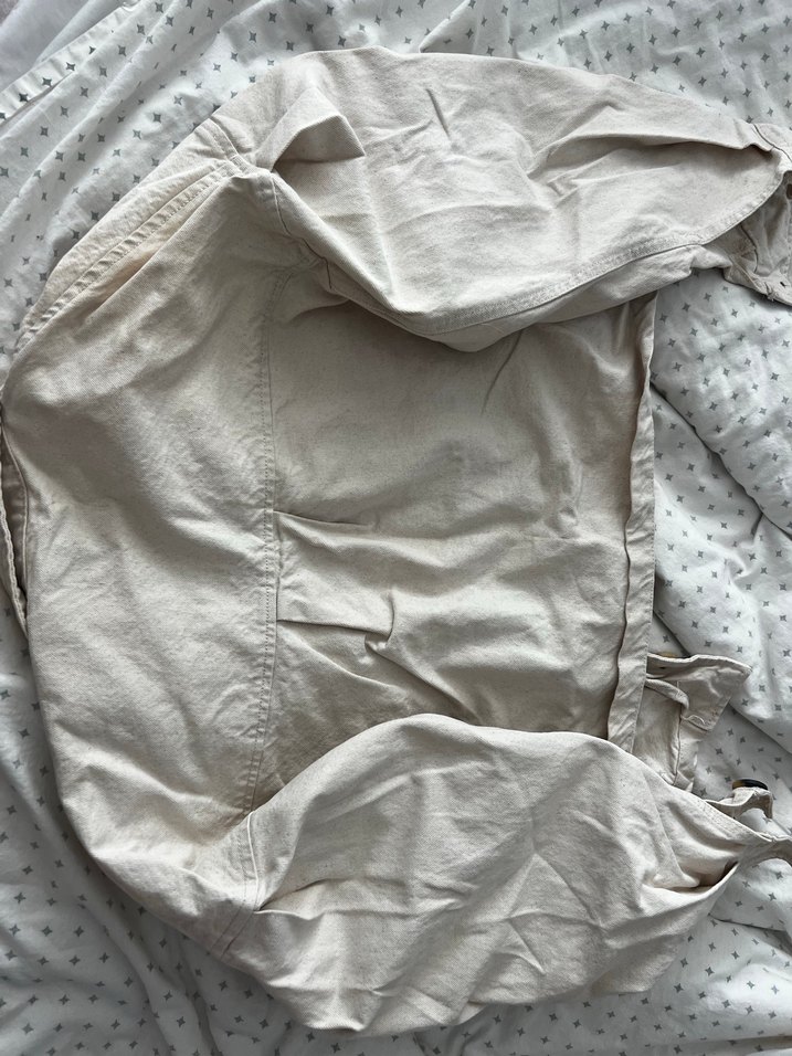 Bershka Balon Kollu Düğmeli Bej Kadın Keten Ceket - Görsel 4