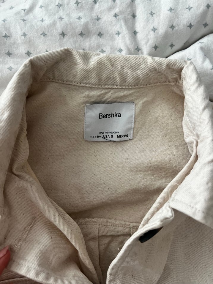 Bershka Balon Kollu Düğmeli Bej Kadın Keten Ceket - Görsel 5