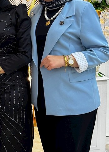 Mavi Düğmeli Kadın Blazer Ceket