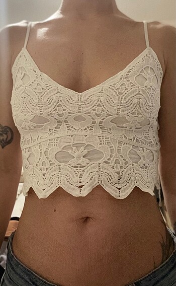 Beyaz dantel crop xs