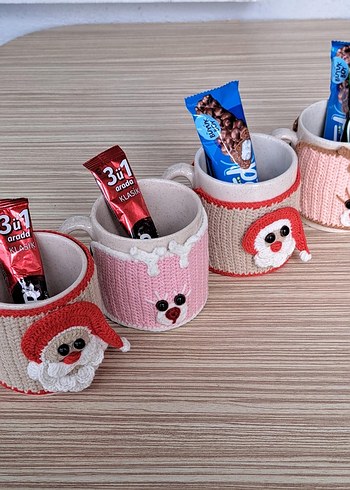 Pembe Örgü Kaplı Renkli Kupa Seti - Görsel 2