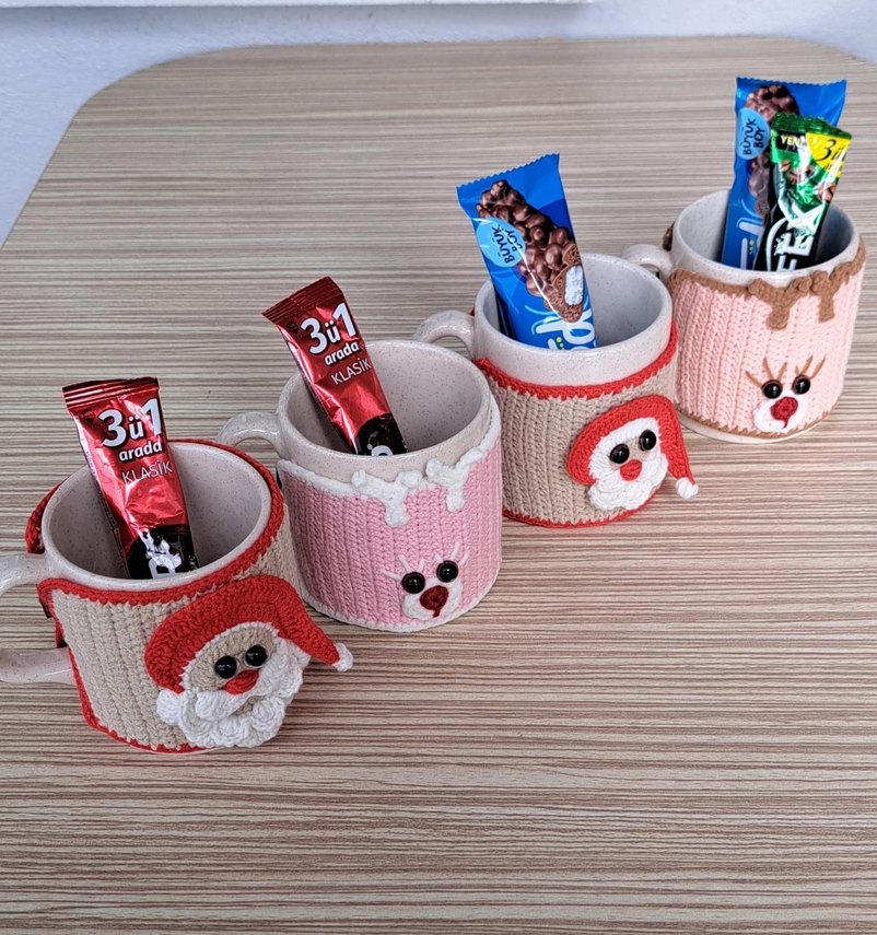 Pembe Örgü Kaplı Renkli Kupa Seti - Görsel 2