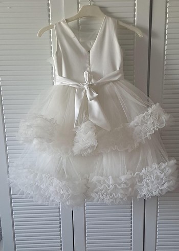 Beyaz Fırfırlı Kız Çocuk Abiye Elbise - Görsel 2