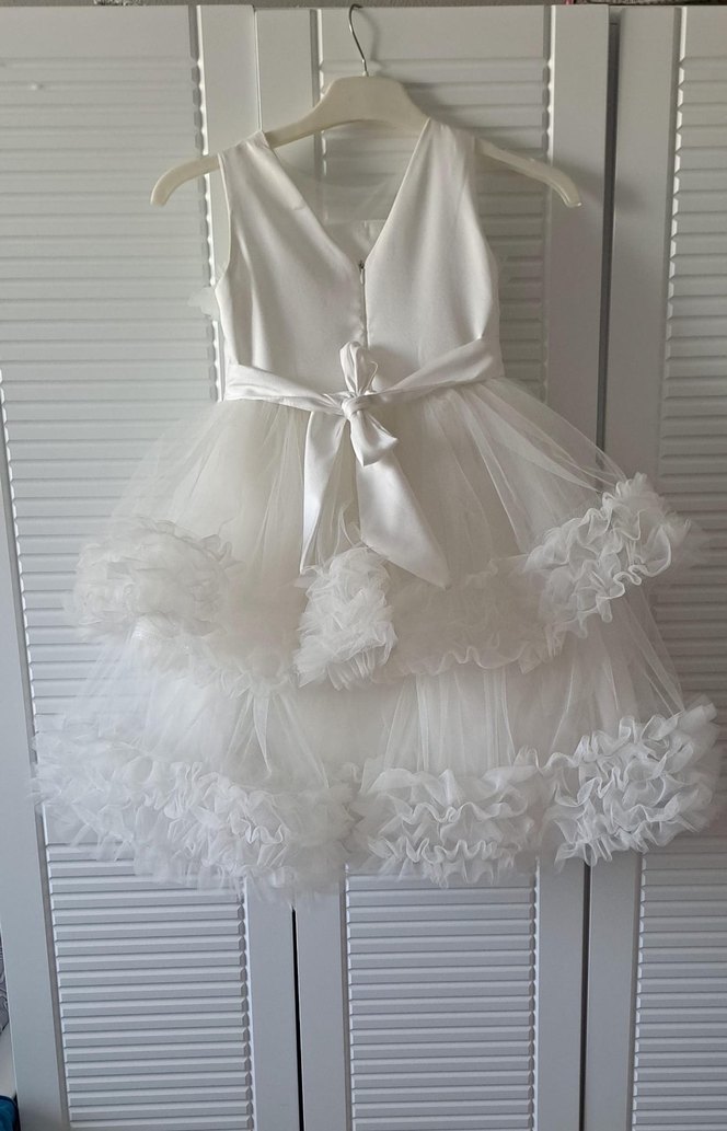 Beyaz Fırfırlı Kız Çocuk Abiye Elbise - Görsel 2