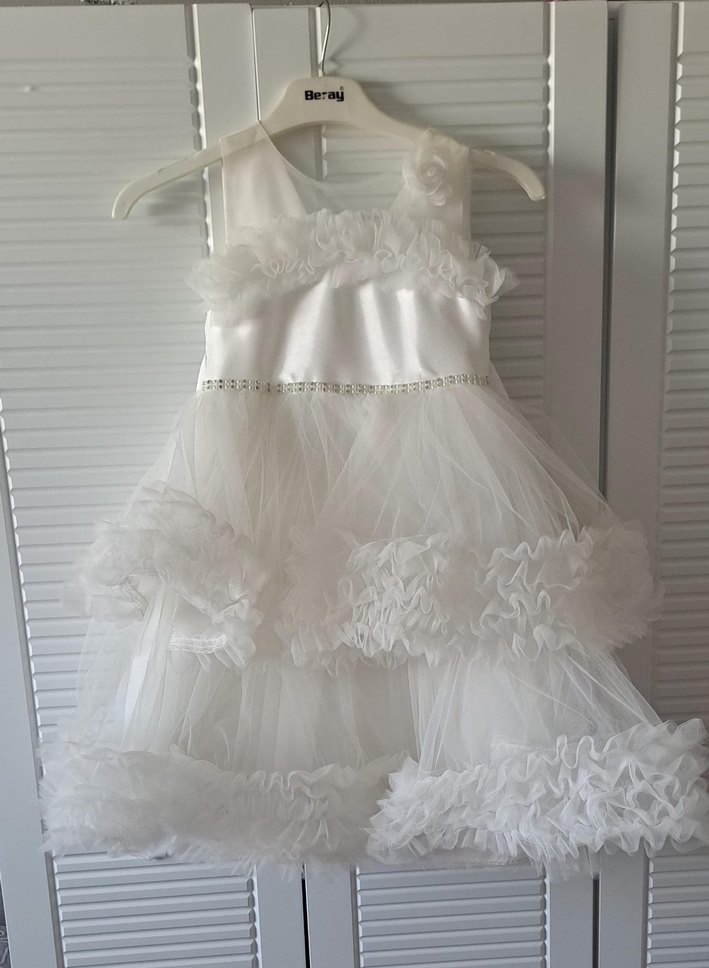 Beyaz Fırfırlı Kız Çocuk Abiye Elbise - Görsel 3