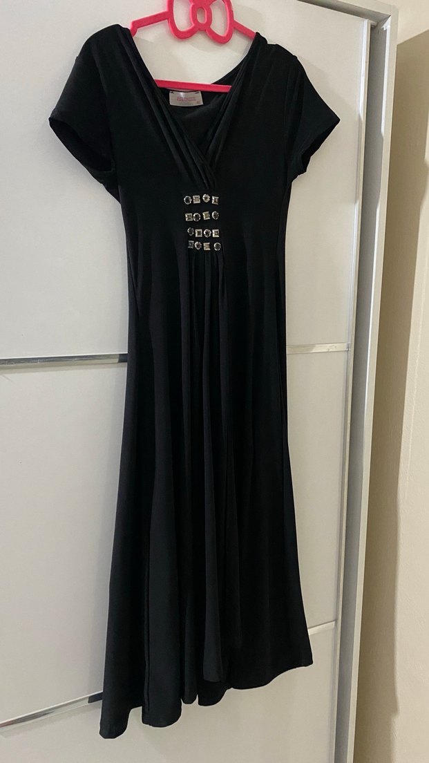 Siyah Midi Yırtmaçlı elbise - Görsel 2