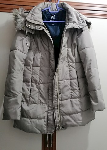Gri Kadın Midi Kışlık Kürklü Mont