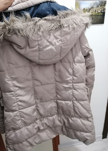 m Beden Gri Kadın Midi Kışlık Kürklü Mont
