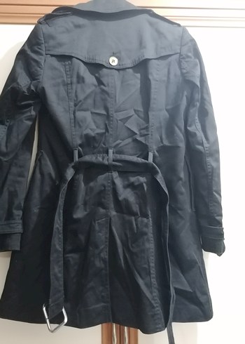 Düğmeli Siyah Midi Kadın Trençkot - Görsel 5