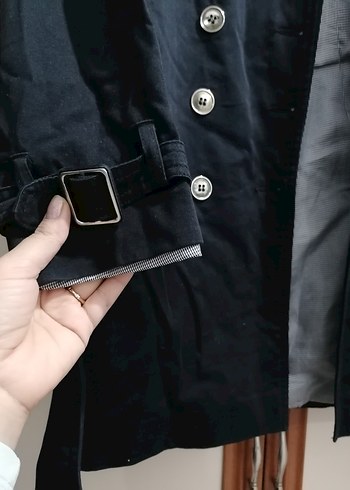 Düğmeli Siyah Midi Kadın Trençkot - Görsel 2