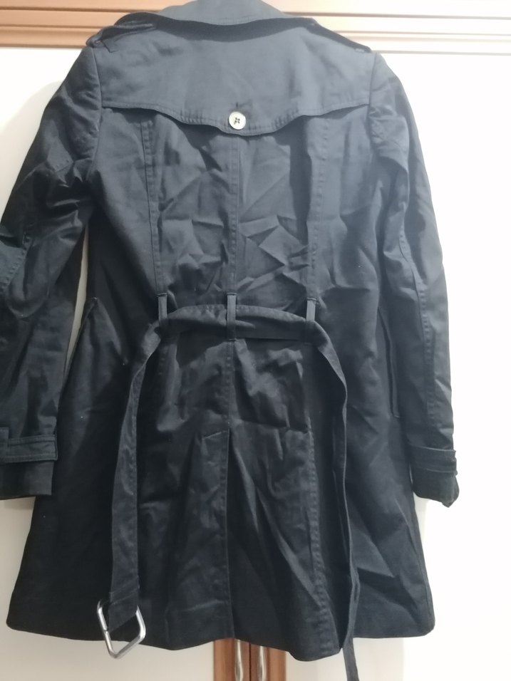 Düğmeli Siyah Midi Kadın Trençkot - Görsel 5