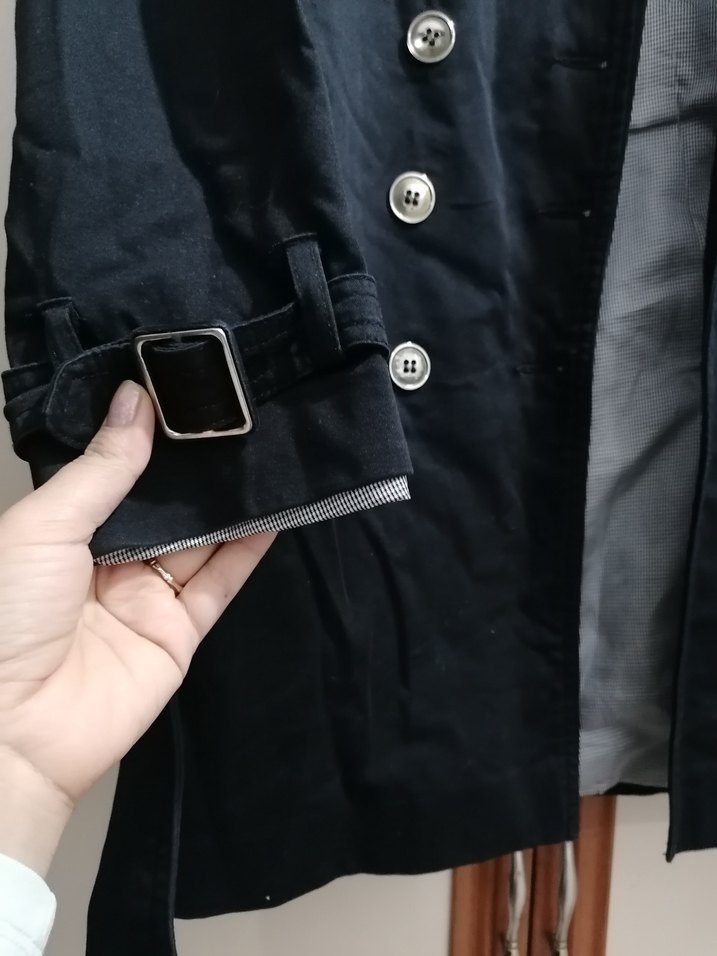 Düğmeli Siyah Midi Kadın Trençkot - Görsel 2