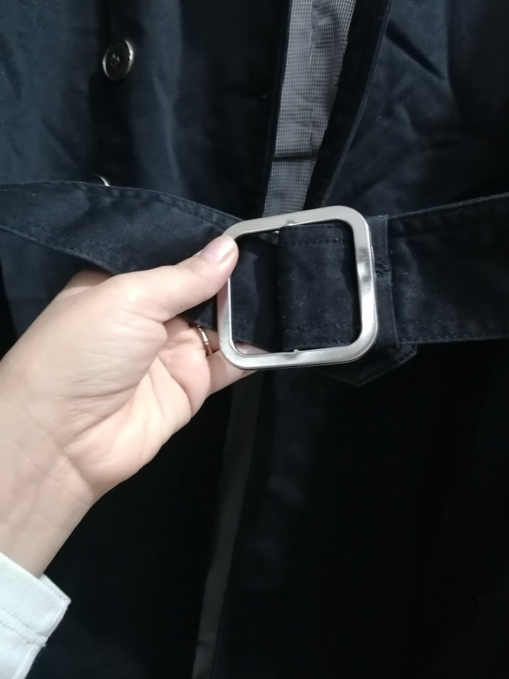 Düğmeli Siyah Midi Kadın Trençkot - Görsel 4