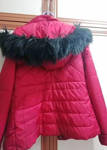 Kırmızı Kadın Kürklü Kışlık Mont - Görsel 5