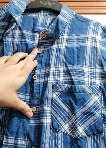 Mavi Ekoseli Kısa Kollu Kadın Gömlek - Görsel 2