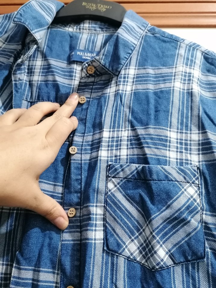 Mavi Ekoseli Kısa Kollu Kadın Gömlek - Görsel 2