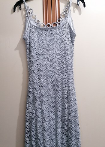 Gri Dantel Detaylı Bohem Kadın Uzun Elbise - Görsel 4