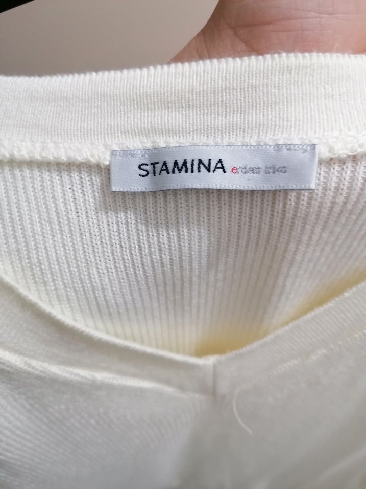 Krem V Yakalı Pamuklu Triko Kazak - Görsel 5