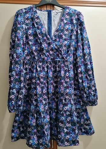 Uzun Kollu V Yaka Midi Desenli Elbise - Görsel 3