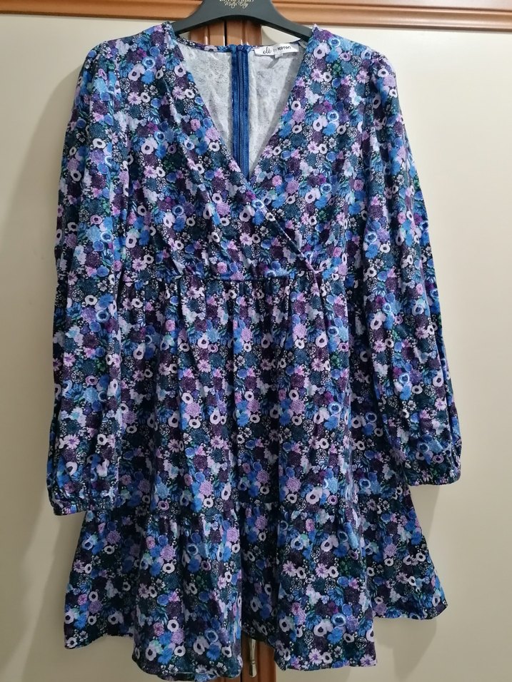 Uzun Kollu V Yaka Midi Desenli Elbise - Görsel 3