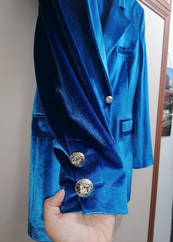 xl Beden Parlak Mavi Kadın Mini Blazer Ceket
