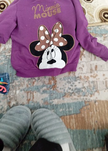 9-12 Ay Beden Mor Minnie Mouse Baskılı Kız Sweatshirt