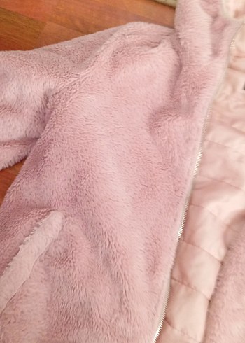 m Beden pembe Renk Bebek Pembe Kapüşonlu Peluş Mont