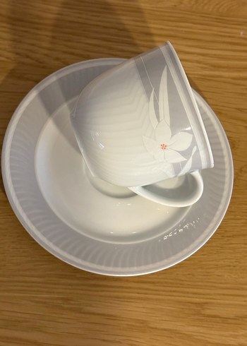 Gri Çiçek Desenli Beyaz Porselen Fincan - Görsel 2