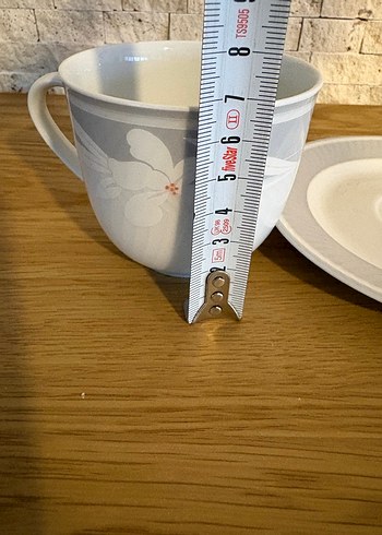 Gri Çiçek Desenli Beyaz Porselen Fincan - Görsel 7