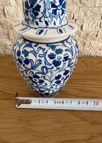 Beden mavi Renk Koyu Mavi Desenli Kapaklı Vazo veya Küp