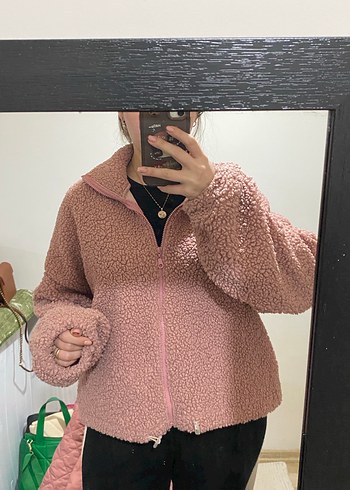 Pembe Yumuşak Yüksek Yakalı Kadın Ceket - Görsel 3