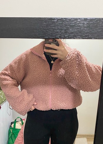 Pembe Yumuşak Yüksek Yakalı Kadın Ceket - Görsel 2