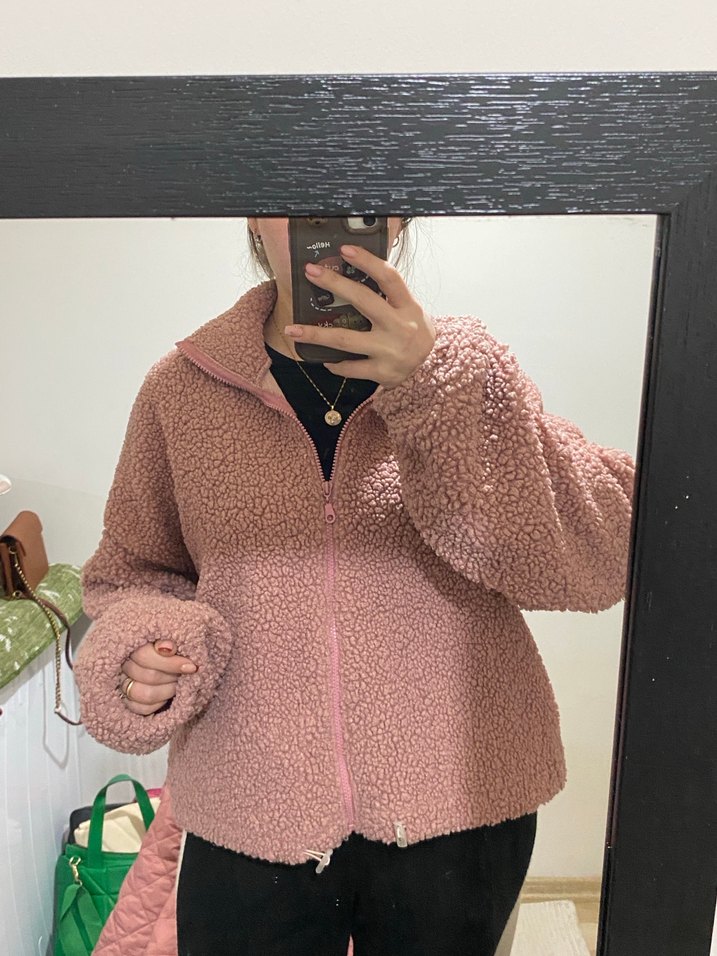 Pembe Yumuşak Yüksek Yakalı Kadın Ceket - Görsel 3