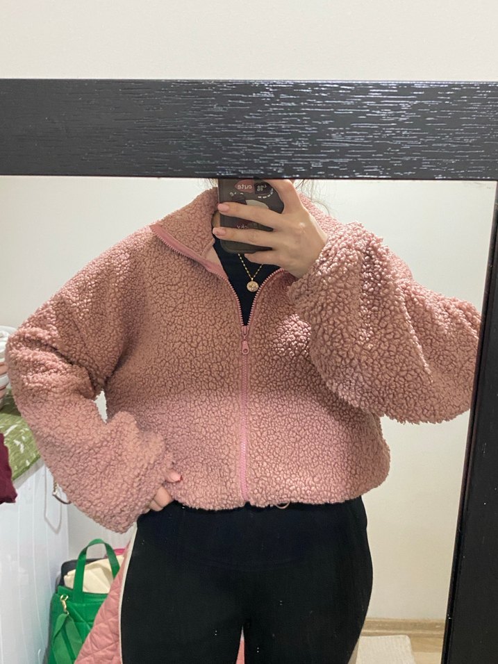 Pembe Yumuşak Yüksek Yakalı Kadın Ceket - Görsel 2