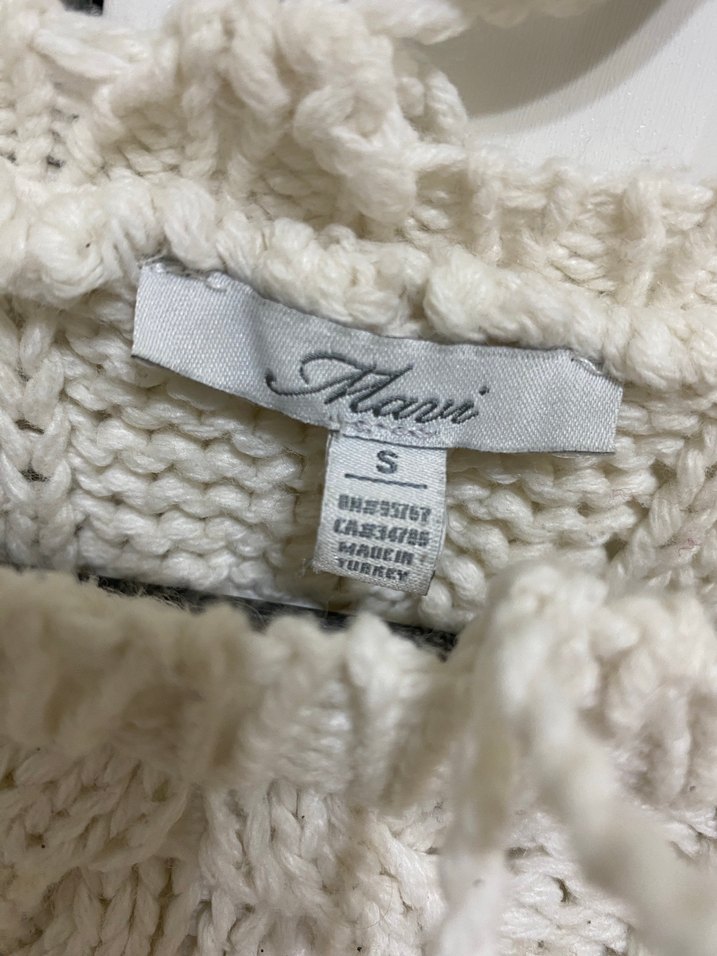 Örgü Bohem Kadın Kazak, Uzun Kollu, Beyaz - Görsel 2