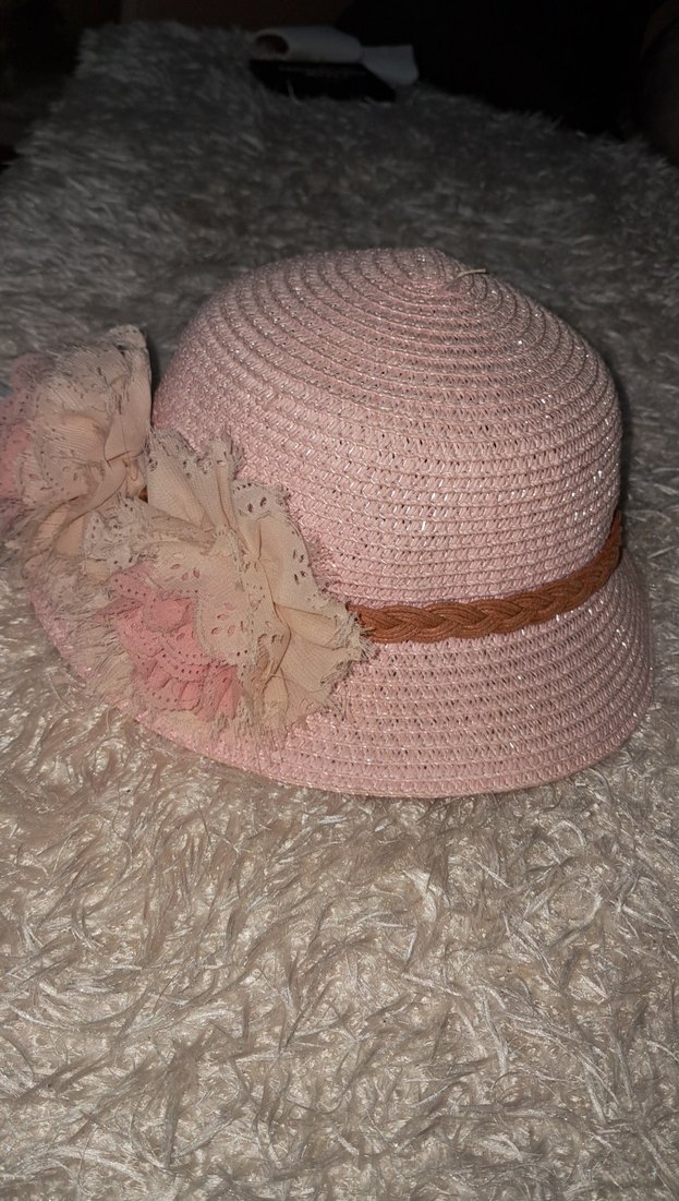 Pembe Nakışlı Fırfırlı Kız Çocuk Şapkası - Görsel 2