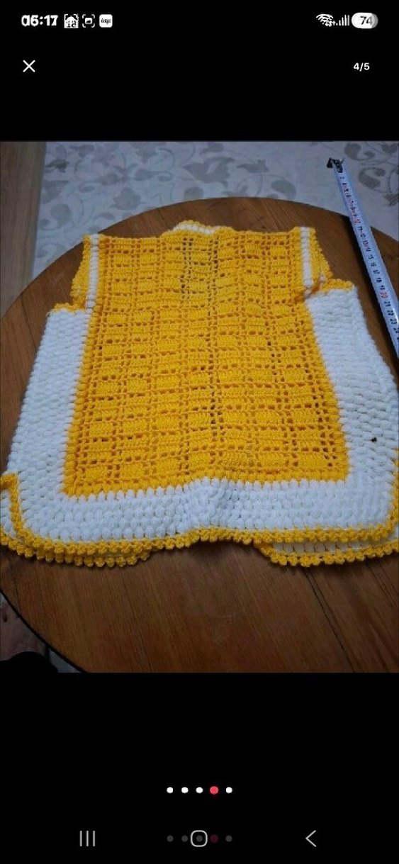 Sarı Beyaz Örgü Kız Yelek ve Şapka Takımı - Görsel 4