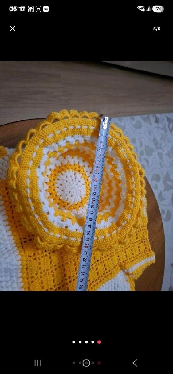 Sarı Beyaz Örgü Kız Yelek ve Şapka Takımı - Görsel 5